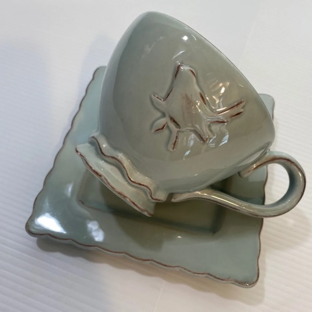 Vintage Tea Set Bird Teapot Teacup Delicate Floral Hand Painted Hand Crafted Art